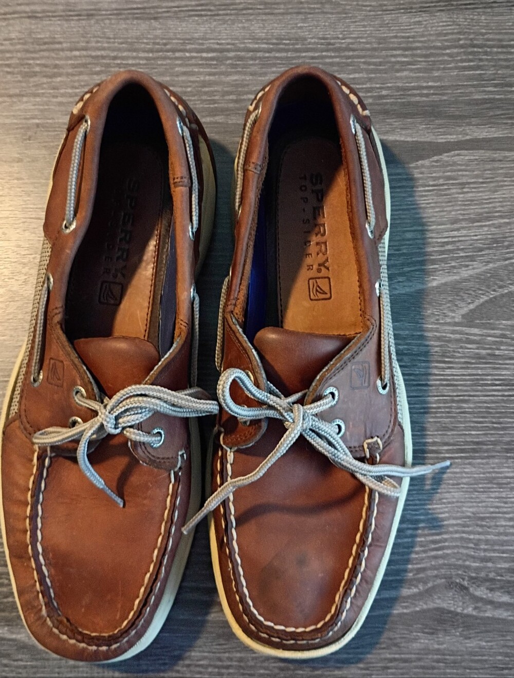 Sperry Size 8.5 Brown and Cream Leather Men’s Boat Shoes